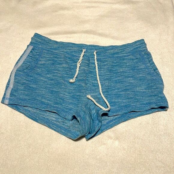 Aerie- Heather Blue Boho Cotton Shorts with Drawstring & Stripes- Size Medium - Picture 3 of 9
